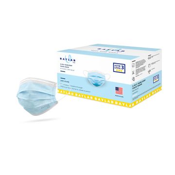 ASTM Level 3, Premium disposable face mask, made in the USA, Bay Blue -- Short