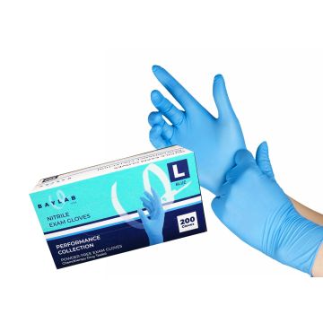 100% Nitrile Gloves - Blue, LG 200 pcs