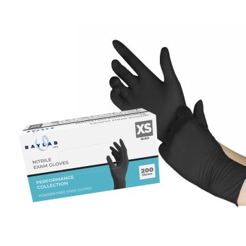 100% Nitrile Gloves - Black, XS 200 pcs, CASE